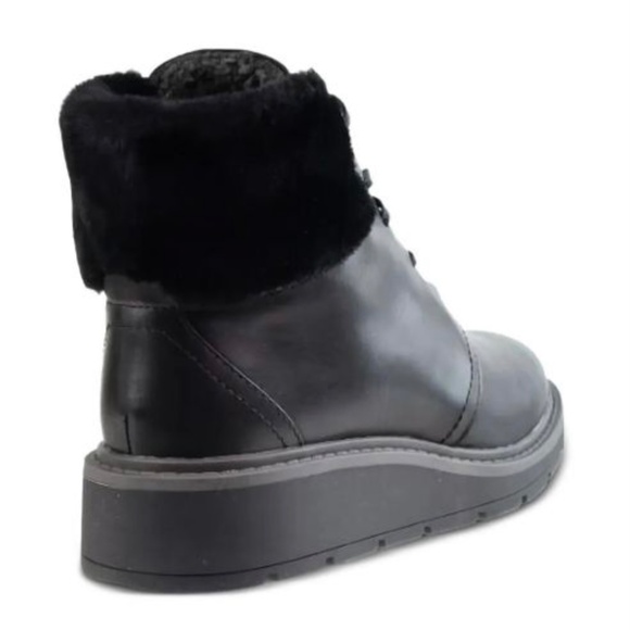 Clarks Andie Go Fur Lace-Up Black Leather Ankle Boots Casual Winter Booties 7.5 - Picture 5 of 13